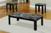 Black Faux Marble Top Modern 3Pc Coffee Table Set w/Wood Base