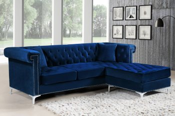 Damian Sectional Sofa 608 in Navy Velvet Fabric by Meridian [MRSS-608 Damian Navy]