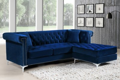 Damian Sectional Sofa 608 in Navy Velvet Fabric by Meridian