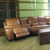 Beige Leatherette Home Theater Sectional W/Motorized Recliners