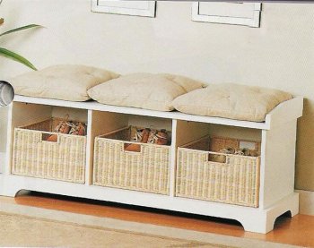 White Storage Bench w/Baskets And Cusions [CRB-513-501054]