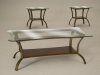 Clear Glass Top 3Pc Coffee Table Set w/Bronzed Metal Base