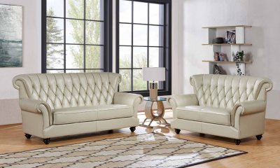 U8630 Sofa in Pearl Leather Gel by Global w/Options