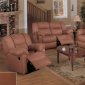 Light Brown Oak Microfiber Plush Motion Recliner Sofa