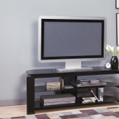 Black Glass & Metal Modern TV Stand w/Storage Shelves