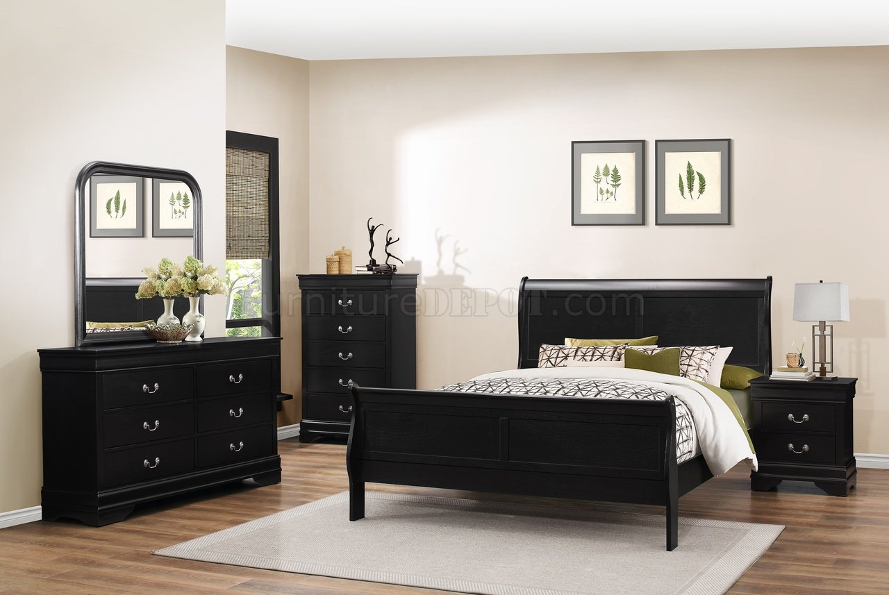 Glory Furniture Louis Phillipe Black Full Trundle 4pc Bedroom Set With Two  Drawer Nightstand