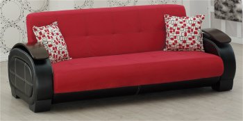 Black Leatherette & Red Fabric Modern Sofa Bed w/Options [MYSB-Berlin]