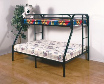 Black Finish Contemporary Twin/Full Bunk Bed w/Built-In Ladders [HLKB-S130]