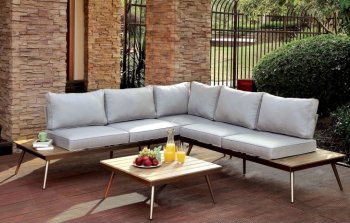 Evita Outdoor Patio Sectional CM-OS2582 in Light Gray & Oak [FAOUT-CM-OS2582-Evita]