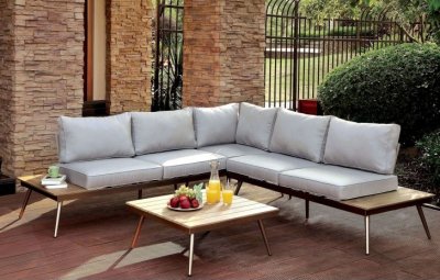 Evita Outdoor Patio Sectional CM-OS2582 in Light Gray & Oak