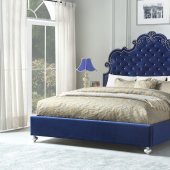 Amira Upholstered Bed in Blue Velvet Fabric