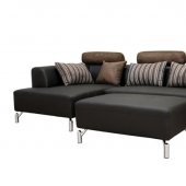 Black Leather Modern Sectional Sofa Set w/Microfiber Headrests