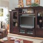 Dark Cherry Large Wall Media Unit W/Storages & Lighted Bridge