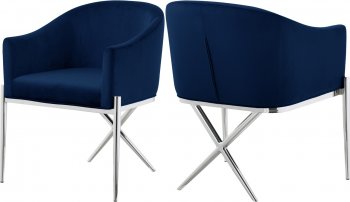 Xavier Dining Chair 762 Set of 2 Navy Velvet Fabric by Meridian [MRDC-762 Xavier Navy]