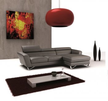 Sparta Mini Sectional Sofa in Dark Grey Full Leather by J&M [JMSS-Sparta Mini Dark Grey]