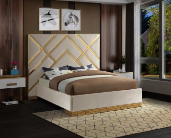 Vector Bed in Cream Velvet Fabric by Meridian w/Options [MRB-Vector Cream]