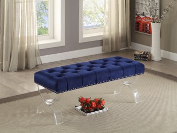 Ava Bench 102 in Navy Velvet Fabric by Meridian w/Acrylic Legs [MRBN-102 Ava Navy]