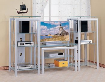 Cromed Silver Modern TV Stand W/Frosted Glass Shelves [CRTV-424-7183]