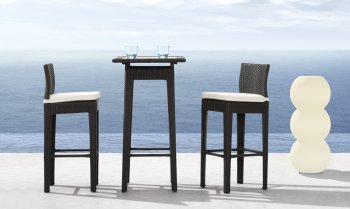 Black Weave Modern 3pc Outdoor Bar Set w/Clear Glass Top Table [ZOUT-Railay-701260]