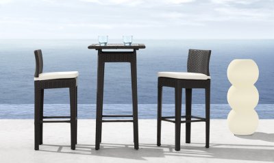 Black Weave Modern 3pc Outdoor Bar Set w/Clear Glass Top Table