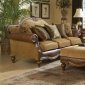 Tan Chenille w/Brown Bonded Leather Classic Sofa