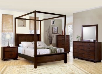 Deep Brown Classy Bedroom with Solid Wood Canopy Bed [CRBS-164-201010]