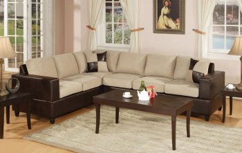 Mushroom Microfiber Plush Sectional Sofa w/Faux Leather Base [PXSS-F7634]