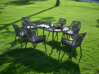 Minosa Oval Outdoor Dining Set 7Pc in Gray by Bellona [IKOUT-Minosa Oval 7Pc]