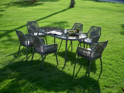 Minosa Oval Outdoor Dining Set 7Pc in Gray by Bellona