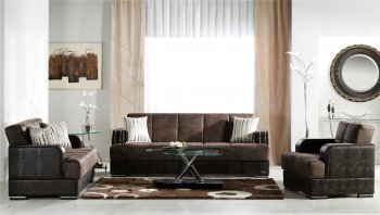 Elegant Two-Tone Living Room with Storage Sleeper Sofa [IKSB-ARIA-Chocolate]