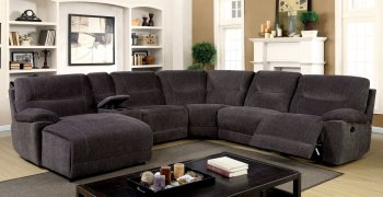 Zuben Reclining Sectional Sofa CM6853 in Gray Chenille Fabric [FASS-CM6853 Zuben]