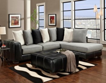 Black Vinyl & Grey Fabric Modern Sectional Sofa w/Options [CHFSS-V4-6350 Landon Black Grey]