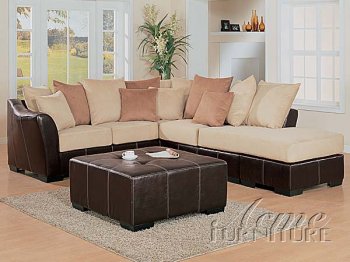 Beige Microfiber Two-Tone Sectional Sofa w/Brown Bycast Base [AMSS-05990]