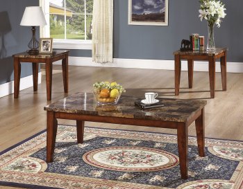 Medium Brown Cherry Contemporary 3PC Table Set w/Marble-like Top [HLCT-T565]