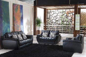 Black Full Italian Leather Contemporary 3PC Living Room Set [VGS-2902]