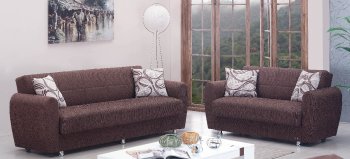 Boston Sofa Bed & Loveseat Set in Brown Fabric w/Options [MYSB-Boston]