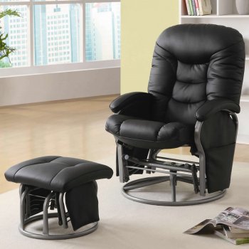 Black Letherette Modern Swivel Glider Chair w/Ottoman [CRRC-600227]