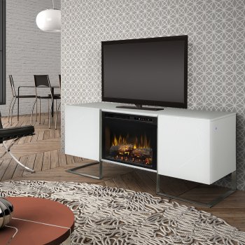 Chase Electric Fireplace Media Console White by Dimplex w/Logs [SFDX-Chase Logs]