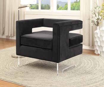 Carson 502 Accent Chair in Black Velvet Fabric w/Acrylic Legs [MRCC-502Black Carson]