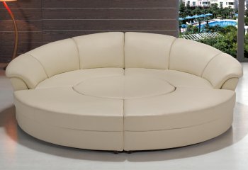 White Leather Modern Sectional Sofa w/Table & 2 Ottomans [THSS-LF-6722]