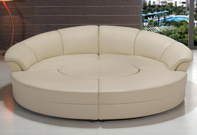 White Leather Modern Sectional Sofa w/Table & 2 Ottomans