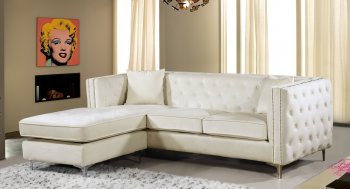 Jesse Sectional Sofa 668 in Cream Velvet Fabric by Meridian [MRSS-668 Jesse Cream]