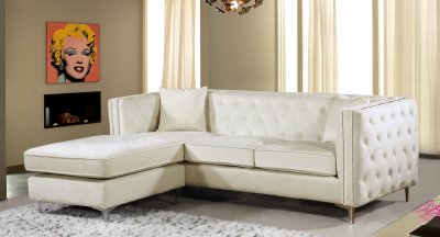 Jesse Sectional Sofa 668 in Cream Velvet Fabric by Meridian