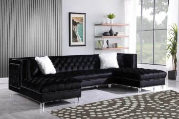 FD160 Sectional Sofa in Black Velvet by FDF w/Acrylic Legs [FDSS-FD160 Black]