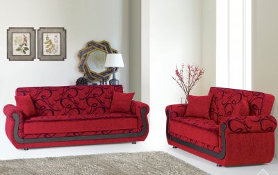 Roxanna Sofa Bed in Red Chenille Fabric by Rain w/Optional Items