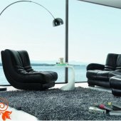 Black Leather Modern Sectional Sofa w/Chair