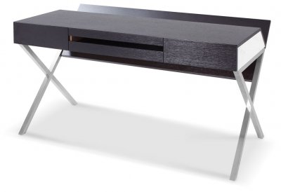 S103 Modern Office Desk by J&M in Dark Oak w/White Accents