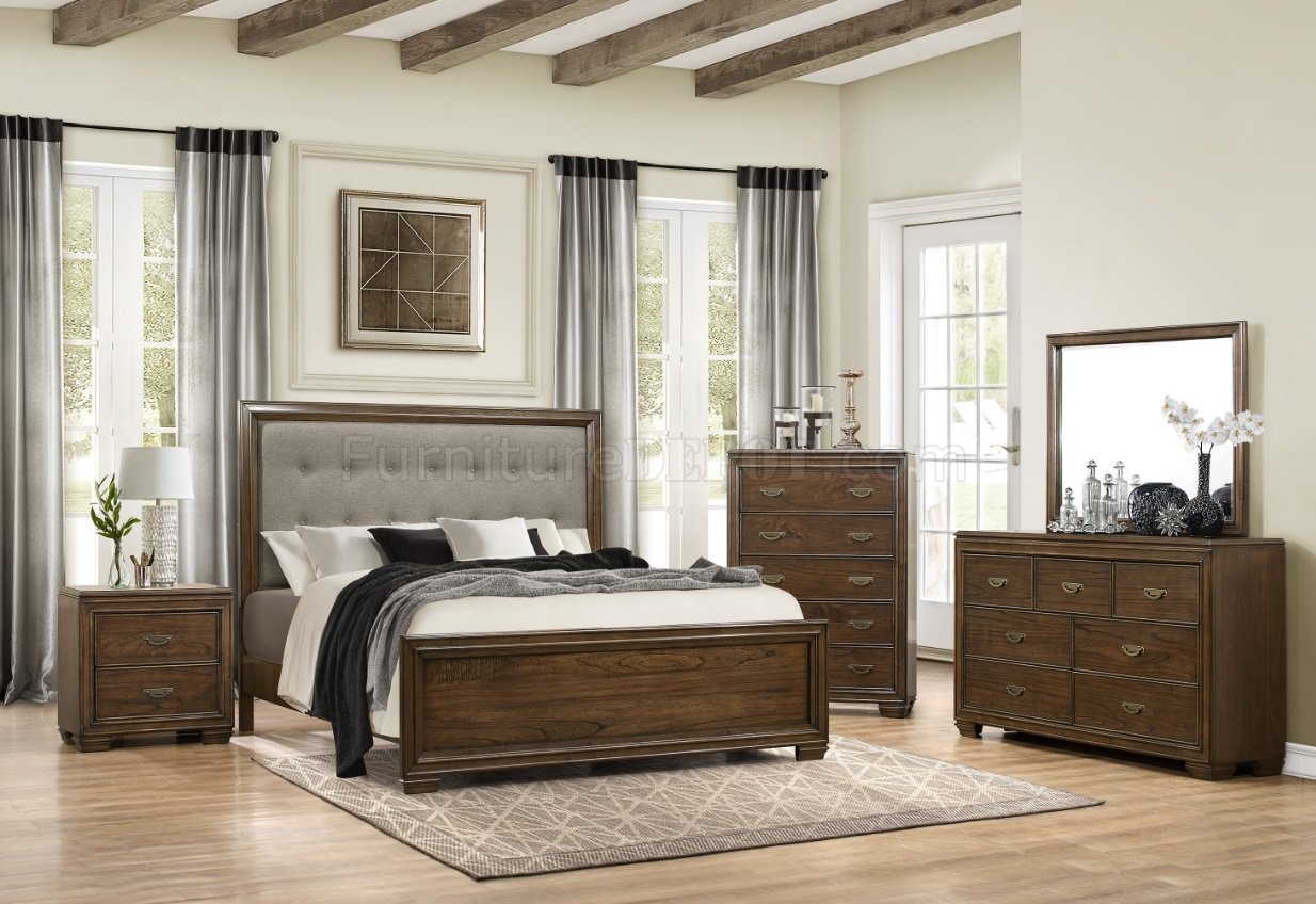 cherry bedroom furniture with gray walls