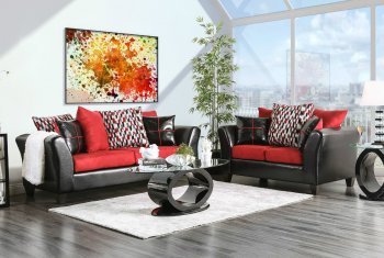 Braelyn Sofa & Loveseat Set SM4060 in Red & Black [FAS-SM4060-Braelyn Red & Black]