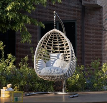 Fiona Outdoor Hanging Lounge Chair in Cream by Bellona